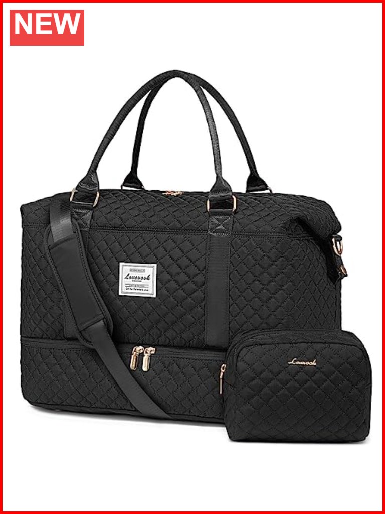 Travel Duffle Bag With Shoe Compartment & Toiletry Bag, Weekender For Women